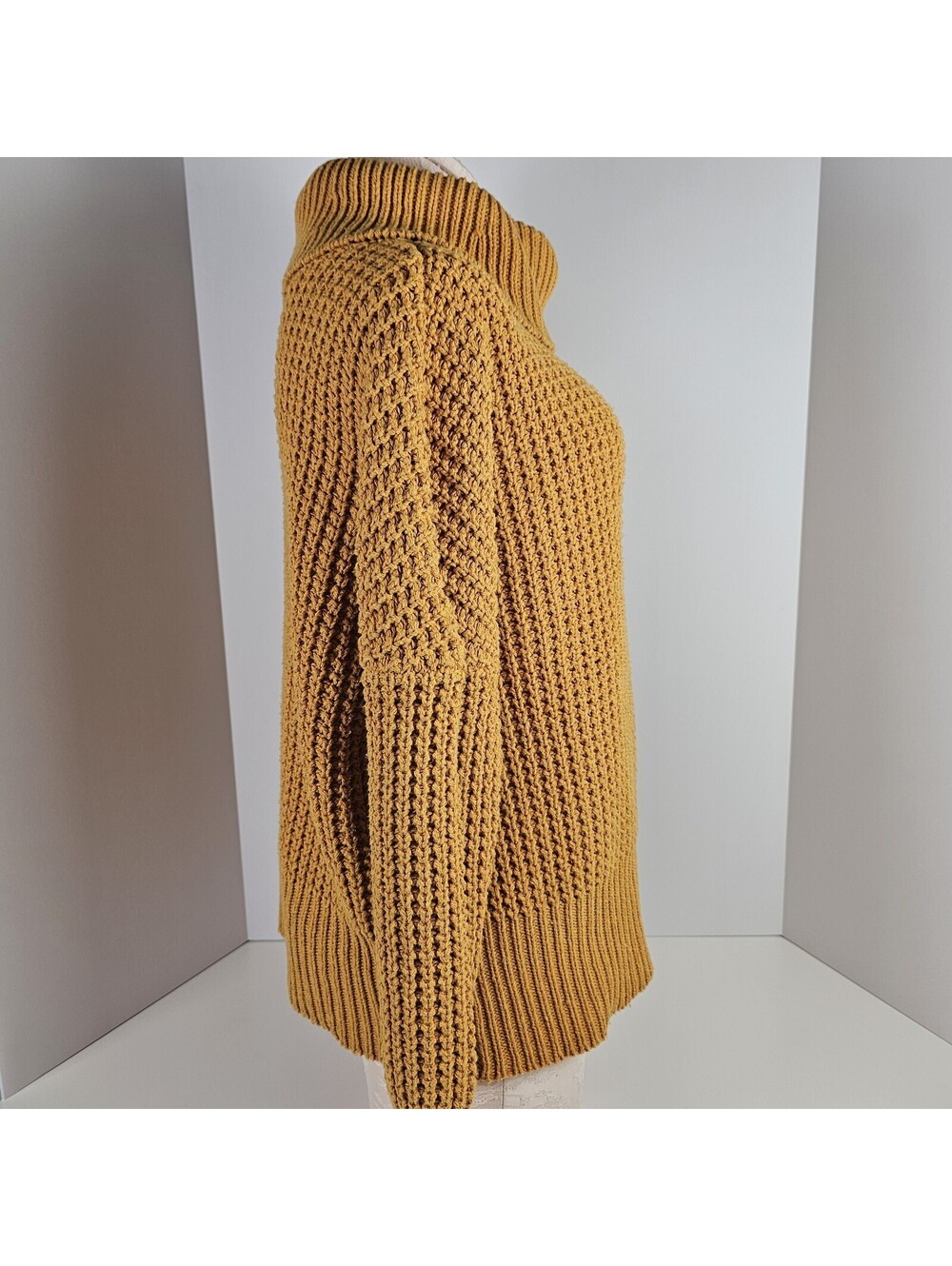 Mud Pie Womens Mustard Yellow Chunky Knit Turtleneck Sweater Size S Cozy Ribbed - Picture 4 of 8